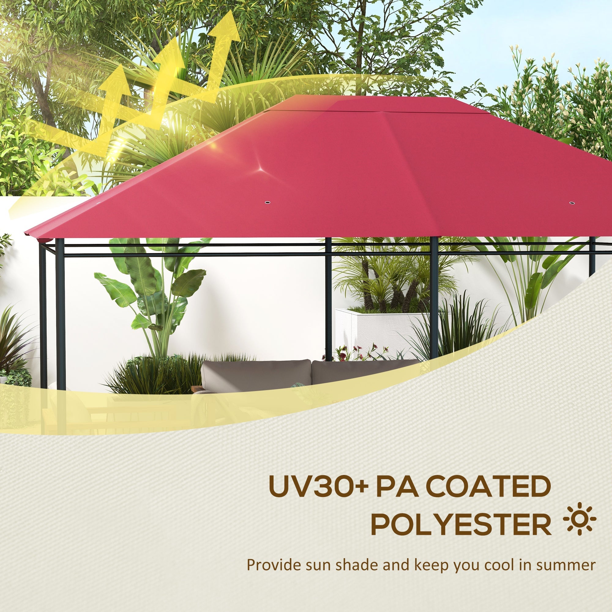 Outsunny Gazebo Replacement Canopy Top Cover 10'x13' Wine Red Gazebo Roof Only 