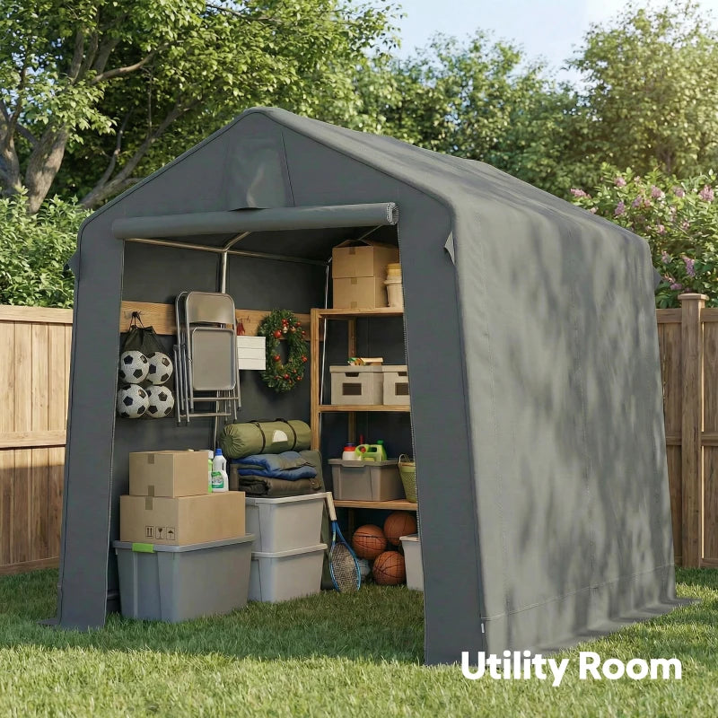 7.5' x 6.2' Portable Shed, Waterproof Bike Tent with Roll-up Zipper Door, Vent and Galvanised Metal Frame, Dark Grey