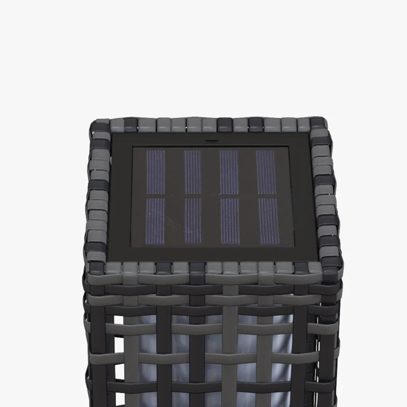 Wicker Solar Outdoor Lamp, Decorative Floor Lamp with Auto On/Off LED Lights, IP44 for Patio, Porch, Pathway, Grey