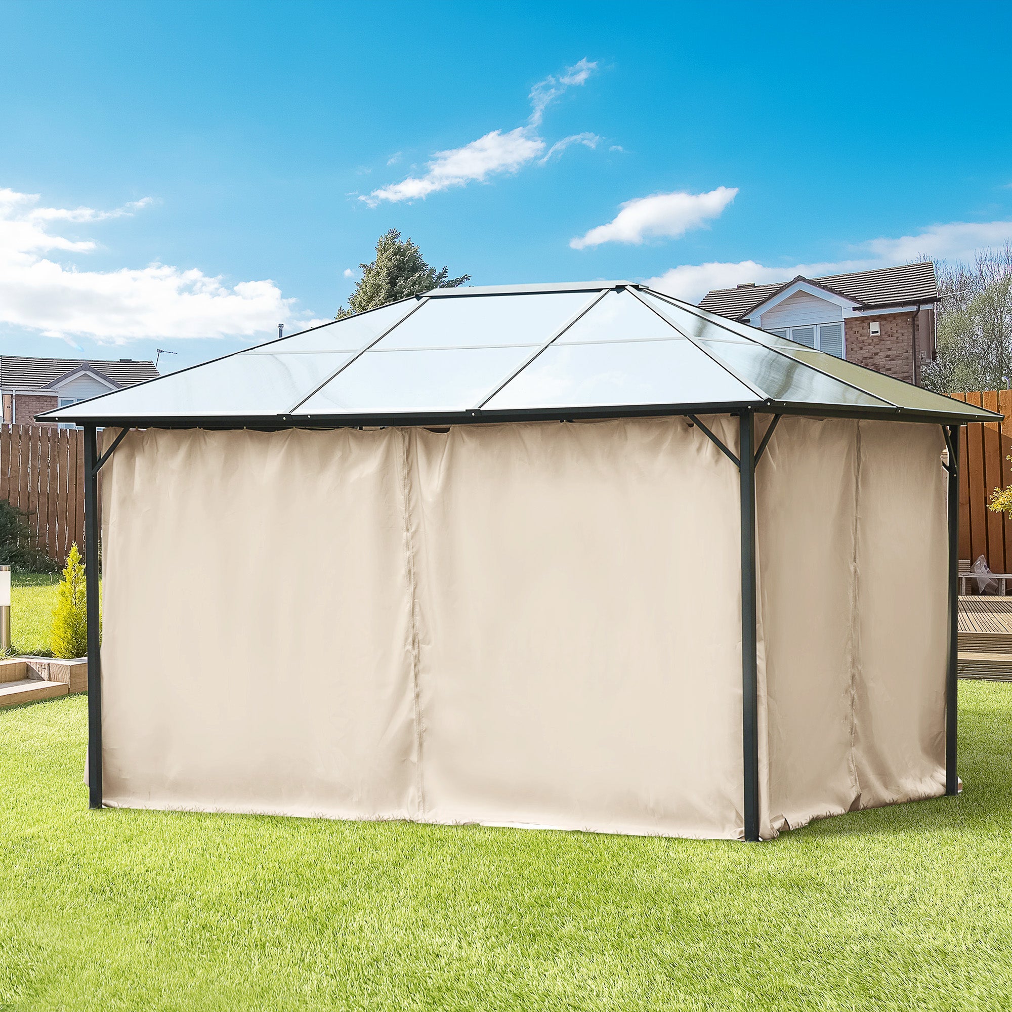 Outsunny Gazebo Curtain 10'x13' Replacement Sidewalls 4-Panel Privacy Wall Beige for Outdoor Use 