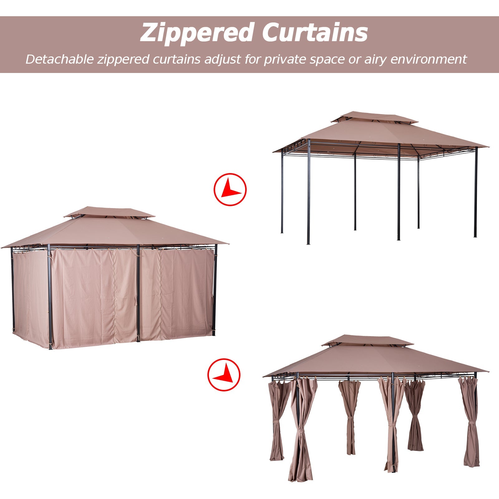 Outsunny 13' x 10' Soft-top Patio Gazebo Garden 2-Tiers Canopy Yard Sunshade Shelter with Curtains Khaki 