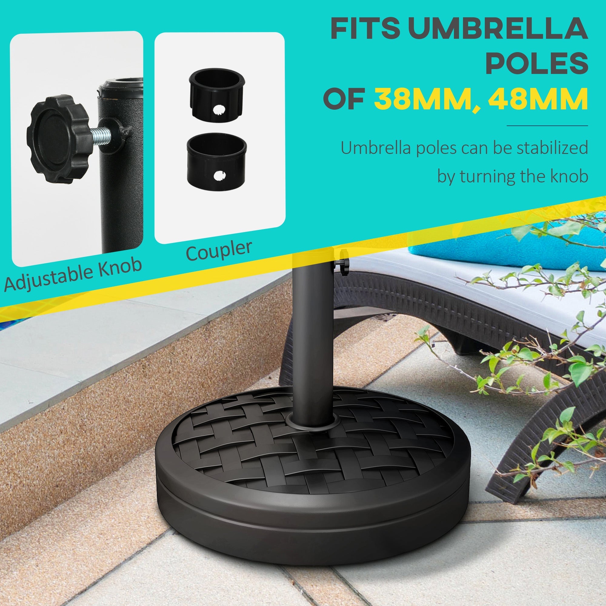 Outsunny 40lbs. Concrete Umbrella Base with Rattan Effect, Heavy Duty Parasol Stand for Outdoor Patio Umbrella, Black 