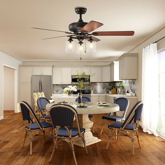 52 Inch Ceiling Fan Light with Pull Chain and 5 Bronze Finished Reversible Blades - Free Shipping