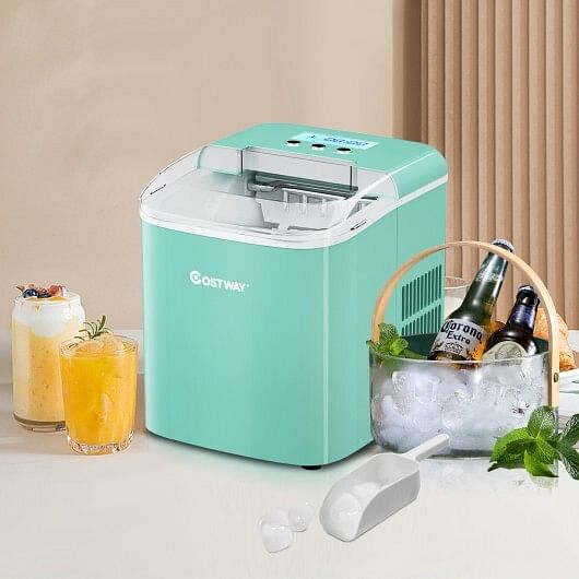 26 lbs Countertop LCD Display Ice Maker with Ice Scoop-Light Green - Free Shipping