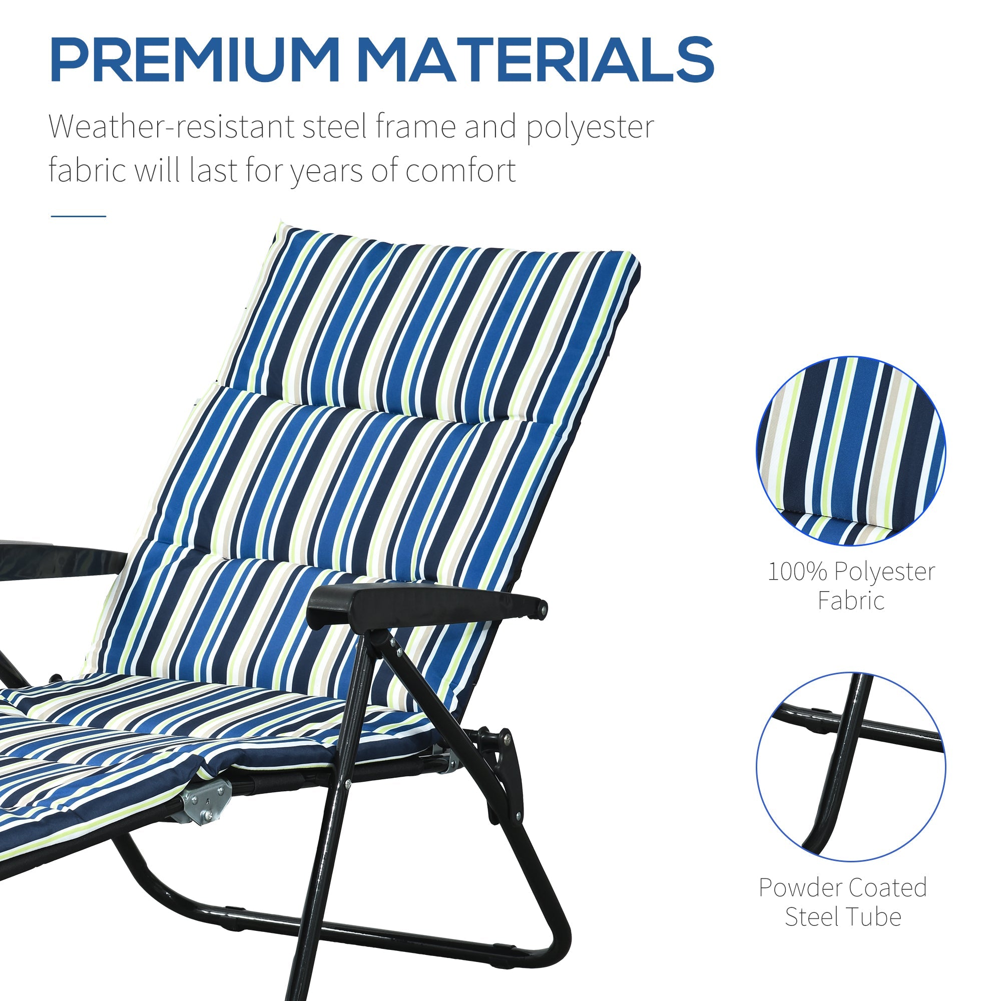Outsunny Foldable Lounge Chair, Reclining Patio Sun Lounger with 6-Position Adjustable Back, Blue and White 