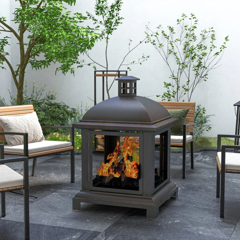 Wood-Burning Fire Pit, Chimney Style Firepit with Poker, 26" x 26", Black
