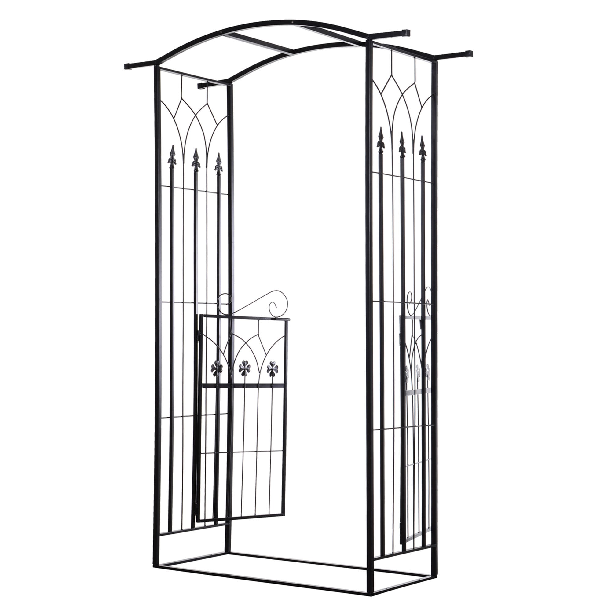 Outsunny Outdoor Metal Trellis Garden Arch Arbor w/ Lucky Leaf Clover Gate for Ceremony Wedding Party Garden Lawn, Black 