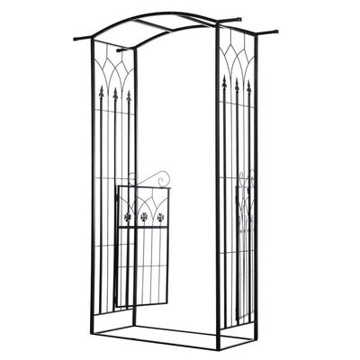 Outsunny Outdoor Metal Trellis Garden Arch Arbor w/ Lucky Leaf Clover Gate for Ceremony Wedding Party Garden Lawn, Black 