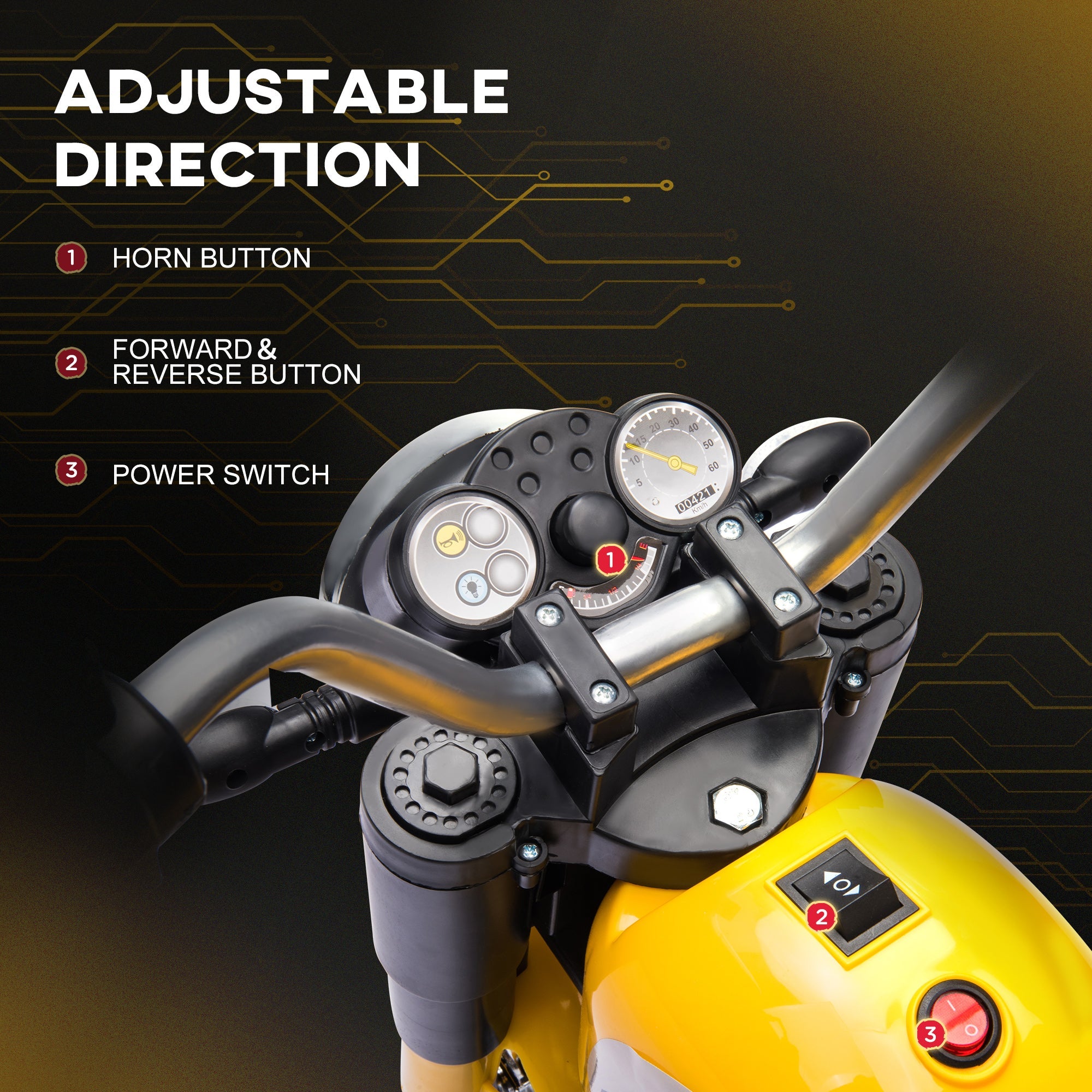 Aosom 6V Electric Kids Motorcycle Ride-On Dirt Bike 3-Wheels with Horn Headlights Yellow for Toddlers 