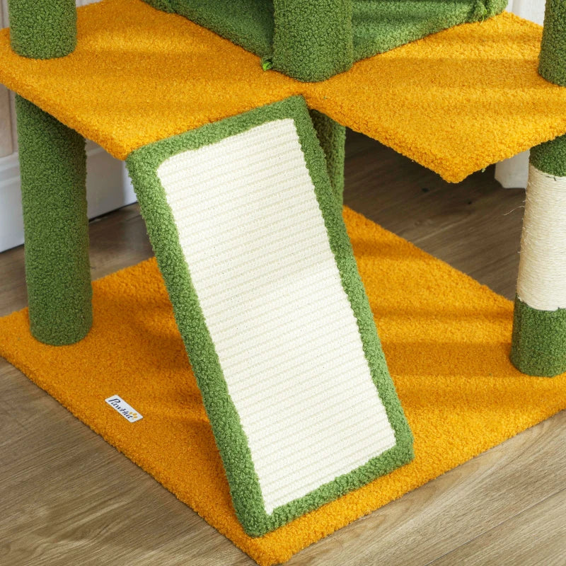 63" Cat Tree, Multi-Level Cat Tower with Scratching Posts, Cat Condos, Bed, Platforms, Ramp, Toy Ball, Green