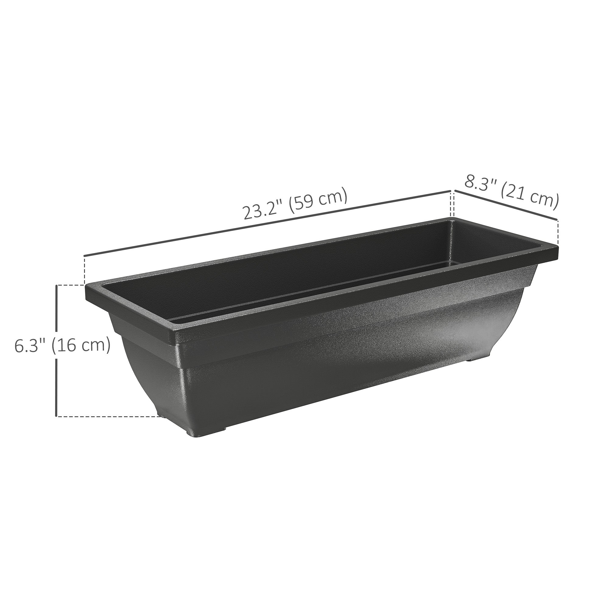 Outsunny Long Rectangular Flower Plant Pots, 5 Pack 23 Inches Window Boxes Planters for Windowsill, Garden, Black 