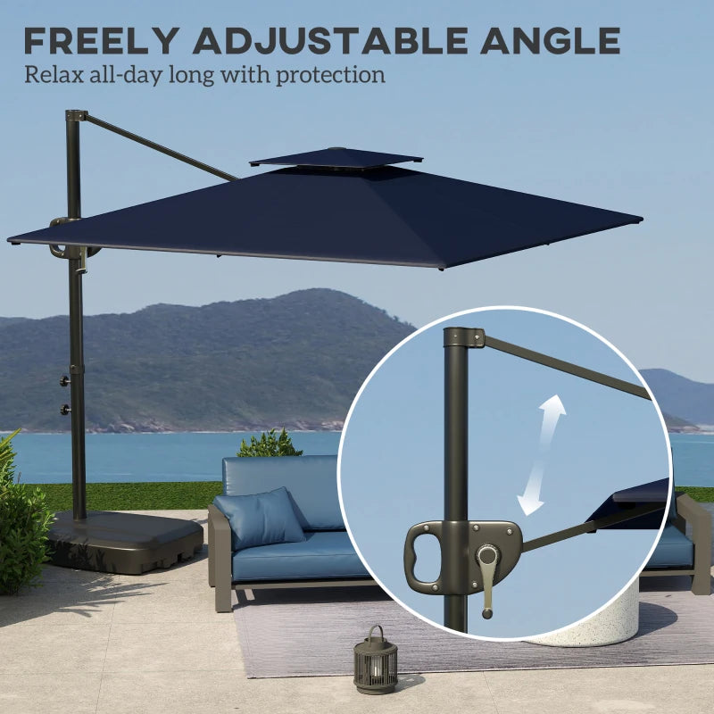 Square Cantilever Patio Umbrella, Double Top Patio Hanging Offset Umbrella with Crank & Tilt, 8' x 9', Dark Blue