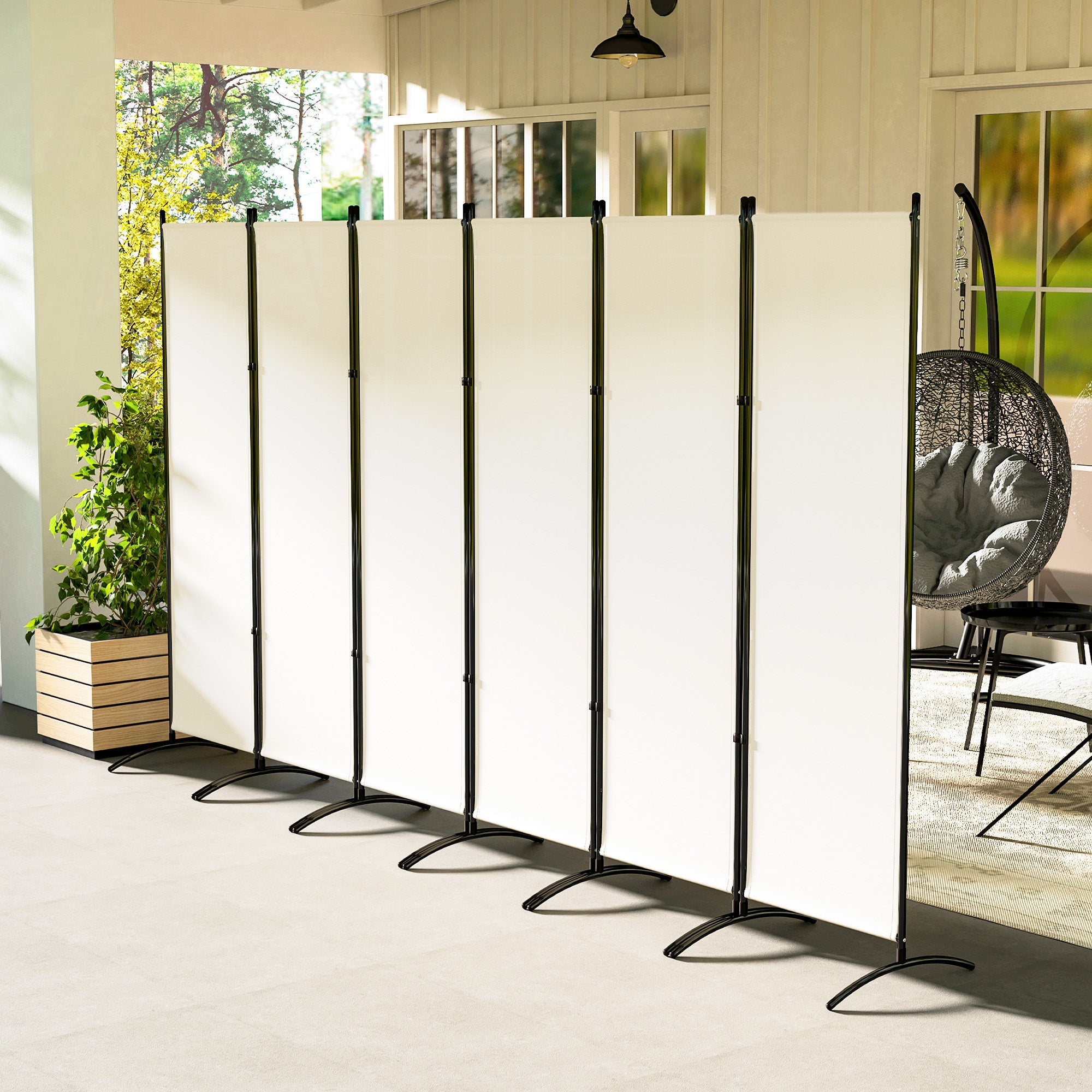 Outsunny 6 Panel Folding Room Divider, UV30+ Privacy Screen, Indoor Outdoor Privacy Panel with Stable Base, Beige 