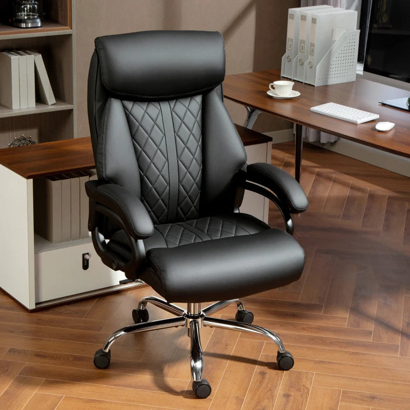 Office Chair with Spring Padding, PU Leather Computer Chair with Quiet Swivel Wheels, High Back, Black