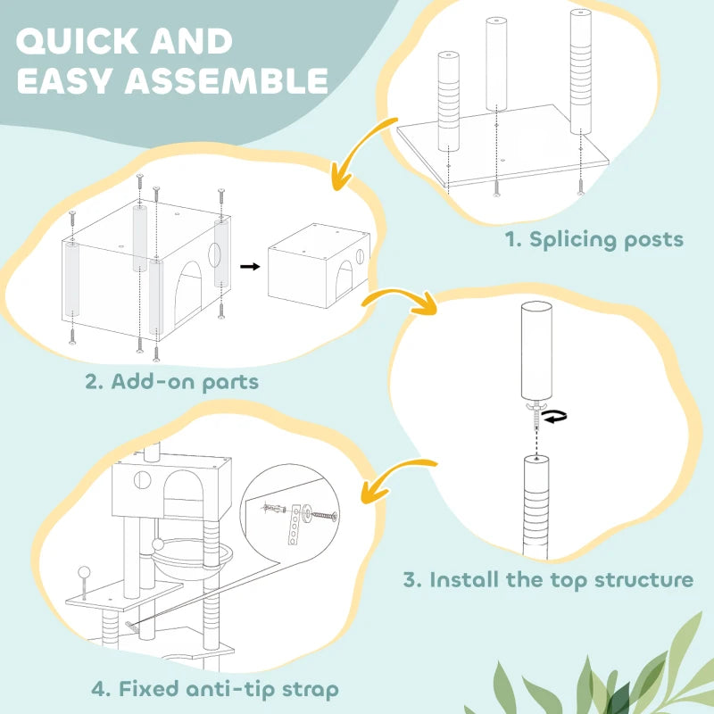 91"-98" Floor to Ceiling Cat Tree with 2 Condos, Hammock and Sisal Scratching Posts, for Indoor, Dark Grey