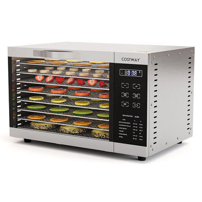 Food Dehydrator with 8 Detachable Mesh Trays for Fruit Meats Vegetables-Silver - Free Shipping 