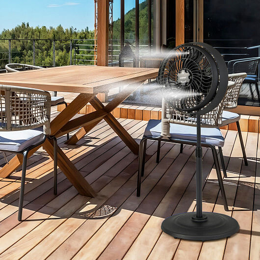 16 Inch Outdoor Misting Fan Oscillating Pedestal Fan with 3 Mist Levels-Black - Free Shipping