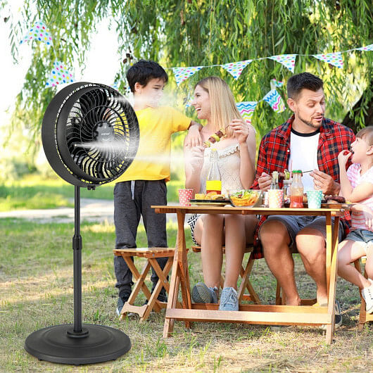 16 Inch Outdoor Misting Fan Oscillating Pedestal Fan with 3 Mist Levels-Black - Free Shipping