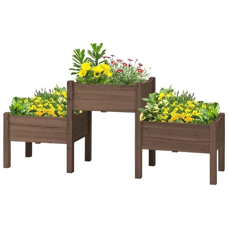 Brown 3 Wooden Elevated Planter Raised Garden Beds - Free Shipping