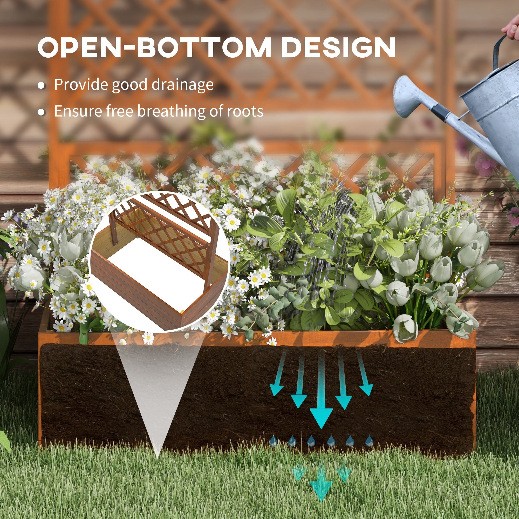 Outsunny Wooden Planter with Trellis Privacy Screen, Raised Garden Bed to Grow Vegetables, Herbs and Flowers, Orange 