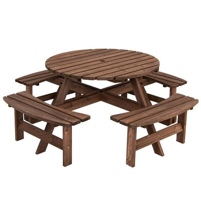 Espresso Wooden 8 Seater Picnic Table Umbrella Hole - Free Shipping 