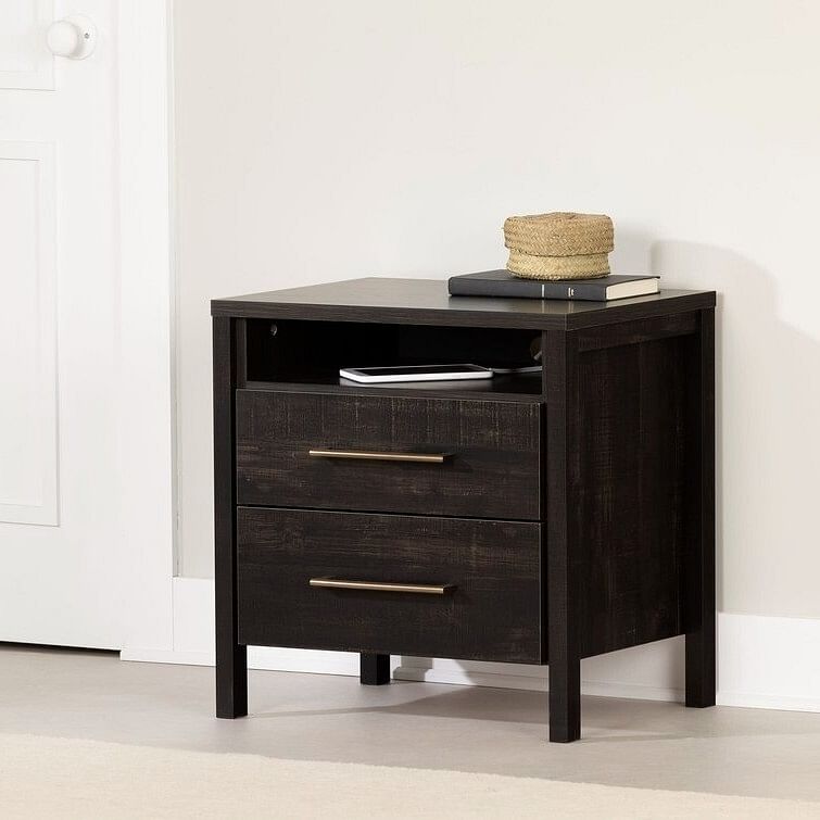 Modern Java 2 Drawer Nightstand Cubby Storage Shelf - Free Shipping