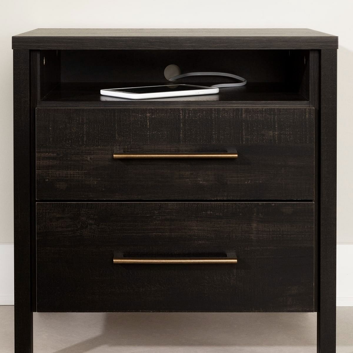 Modern Java 2 Drawer Nightstand Cubby Storage Shelf - Free Shipping