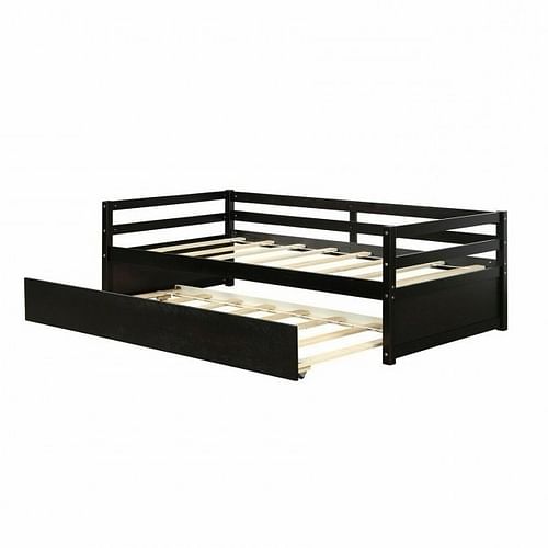 Twin/Twin Dorm Style Trundle Daybed Platform Bed Frame in Espresso - Free Shipping 