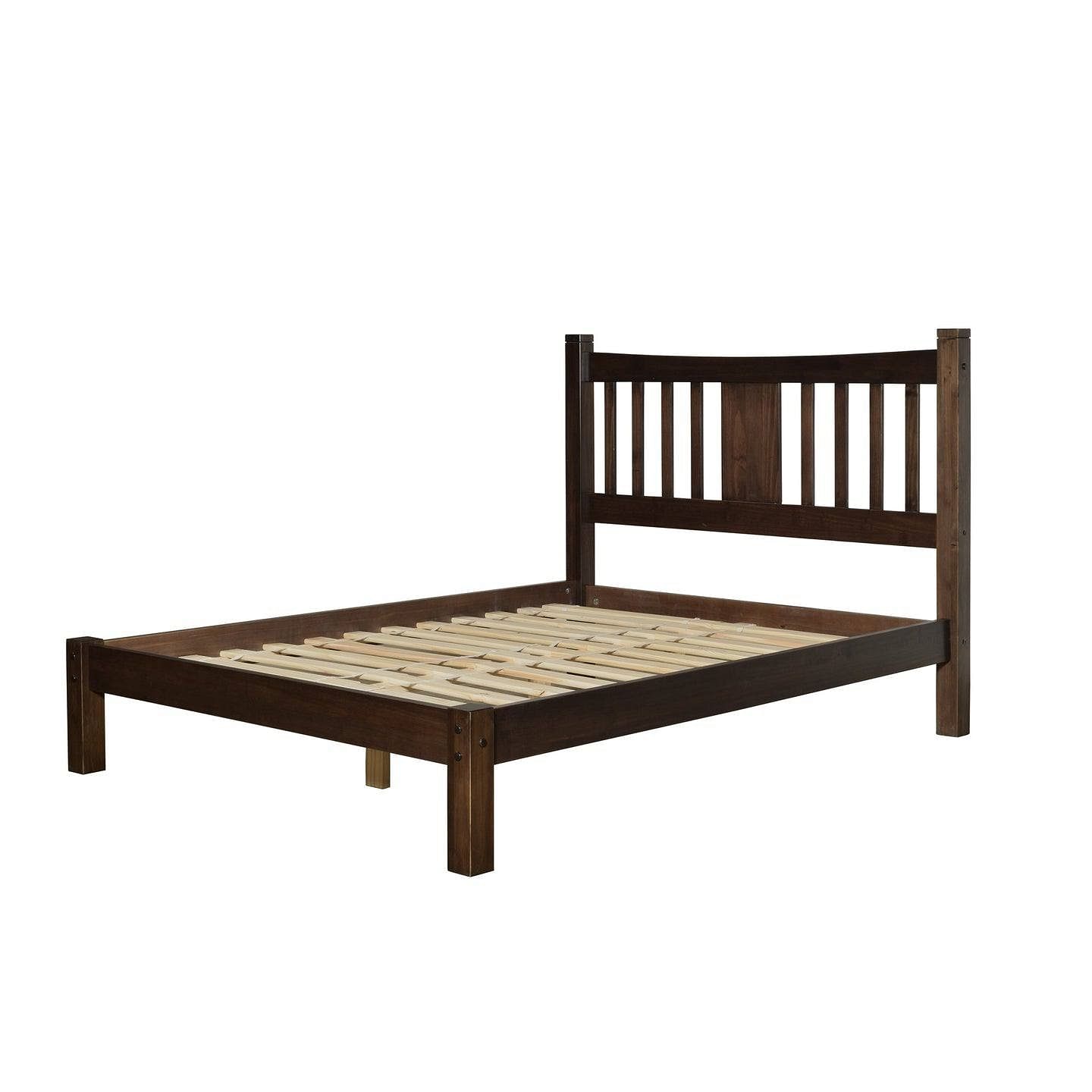 King Size Farmhouse Style Solid Wood Platform Bed with Headboard in Espresso - Free Shipping 