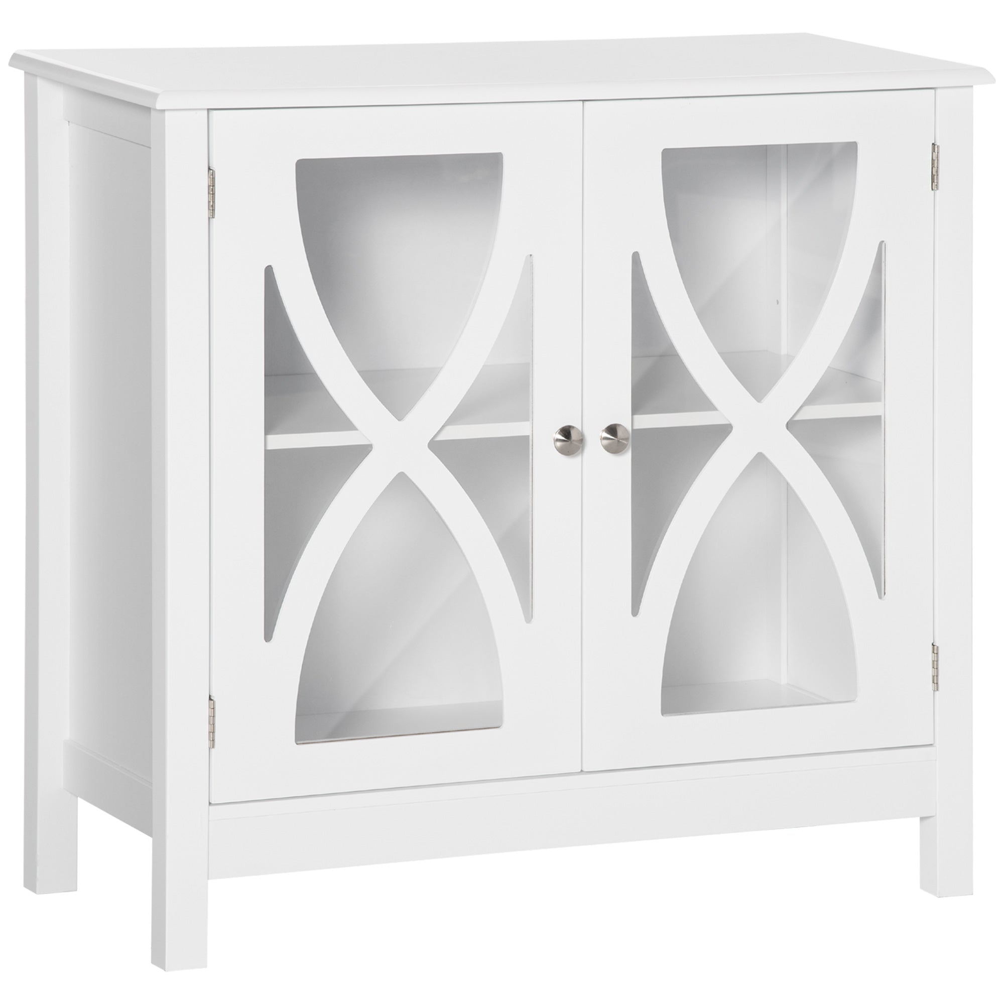 HOMCOM White Glass Door Sideboard: Buffet Cabinet with Accent Cupboard & Adjustable Shelf for Dining & Living Rooms 
