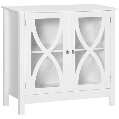 HOMCOM White Glass Door Sideboard: Buffet Cabinet with Accent Cupboard & Adjustable Shelf for Dining & Living Rooms 