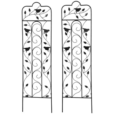 Outsunny 2 Pack Garden Trellis for Climbing Plants, Outdoor Metal Grid Panels with Birds and Leaves, for Roses, Vine Flower, 59" Tall 