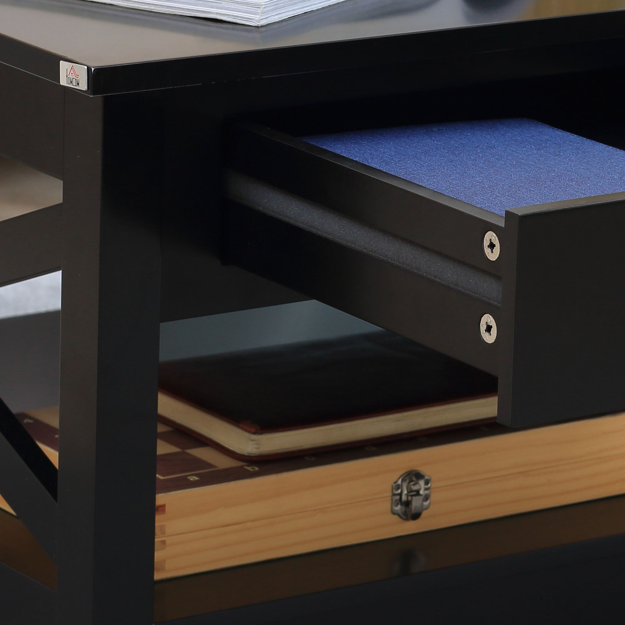 HOMCOM Black Coffee Table with Drawers: Modern Centre Table with Storage Drawers, Open Shelf for Living Room 