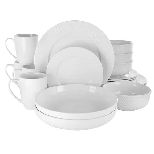 18-Piece White Porcelain Dinnerware Set with Plates Bowls Mugs - Service for 4 - Free Shipping