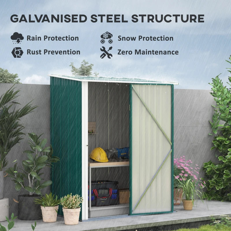 5' x 3' Outdoor Storage Shed, Steel Garden Shed with Single Lockable Door, Tool Storage Shed for Backyard, Green