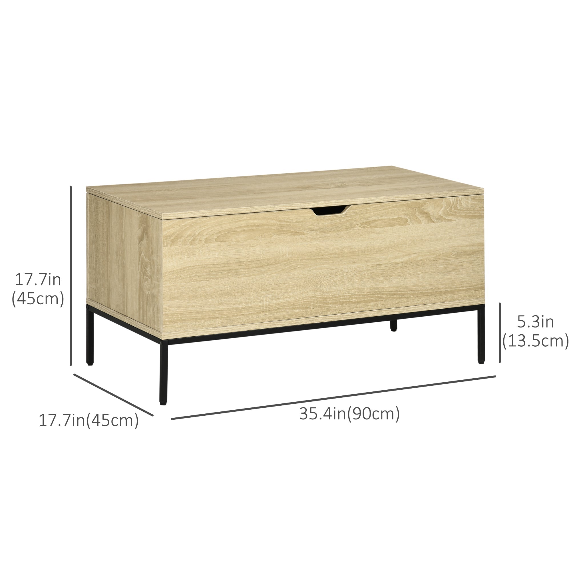 HOMCOM Lift Top Storage Simplicity: Safety Hinge Shoe Bench, Toy Box Organizer with Steel Legs for Entryway Bedroom, Natural Finish 