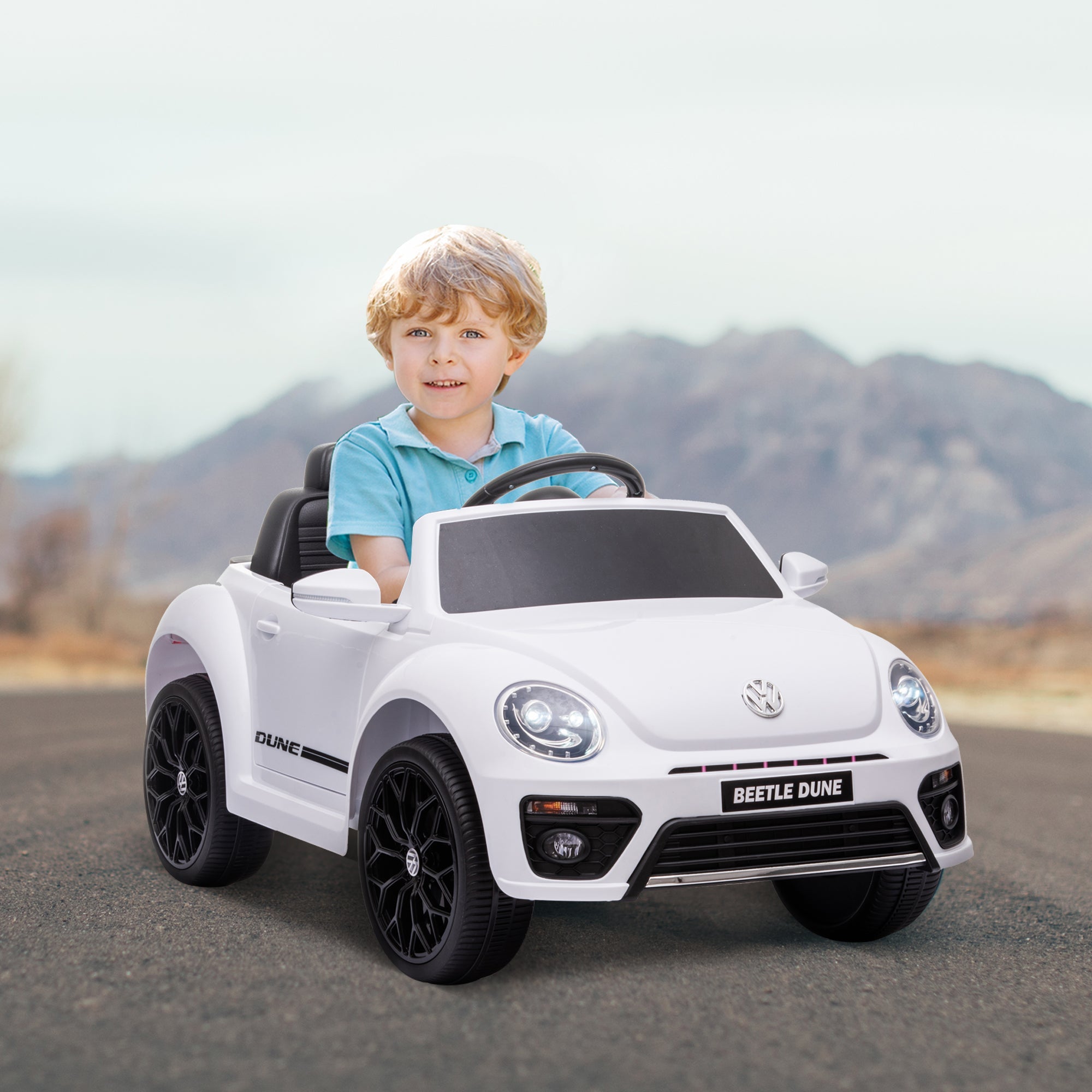 Qaba 12V Volkswagen Beetle Licensed Electric Car for Kids w/ Remote Control, 4 Spring Suspension Wheels, Soft Start, White 