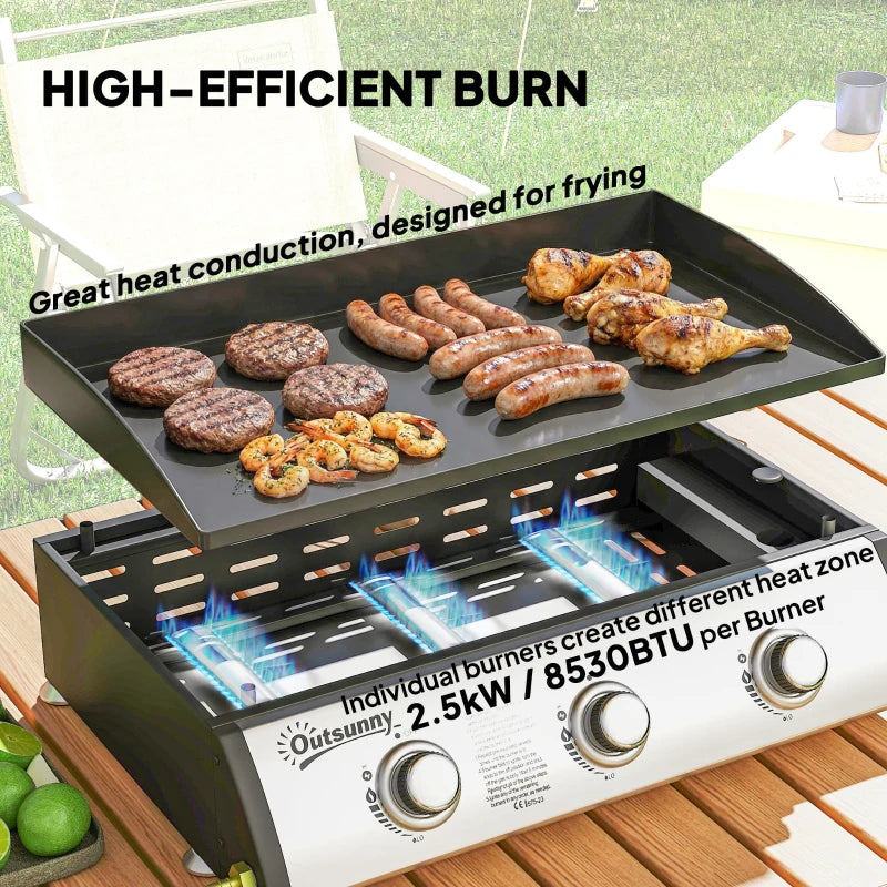 🔥 3-Burner Propane Gas Griddle Grill with Lid – Portable Outdoor BBQ (Black)
