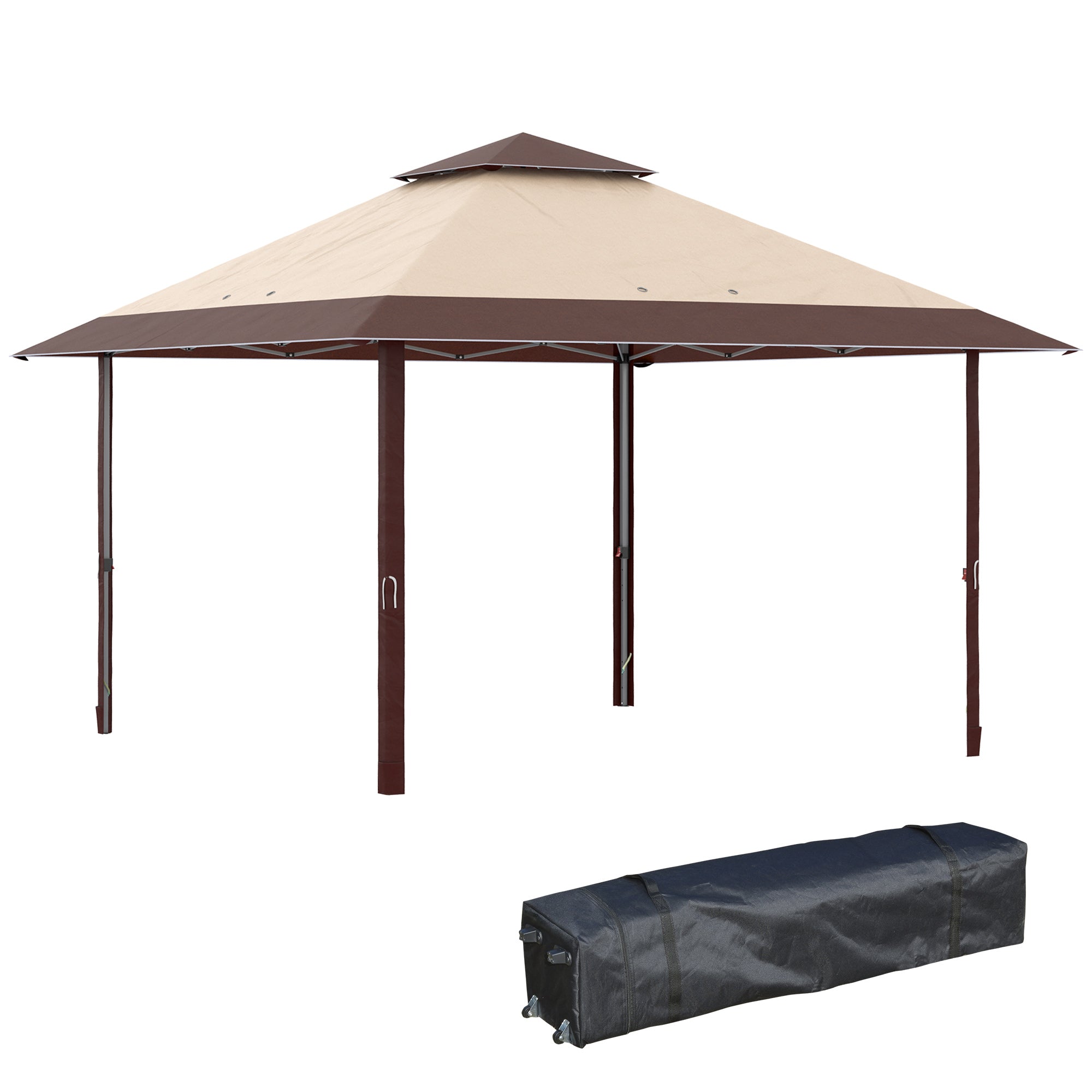 Outsunny 13' x 13' Outdoor Pop-Up Party Tent Canopy with Top Vent, 3-Level Adjustable Height, and Roller Bag, Khaki 