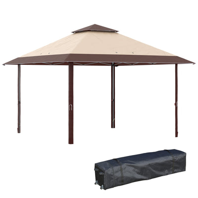 Outsunny 13' x 13' Outdoor Pop-Up Party Tent Canopy with Top Vent, 3-Level Adjustable Height, and Roller Bag, Khaki 