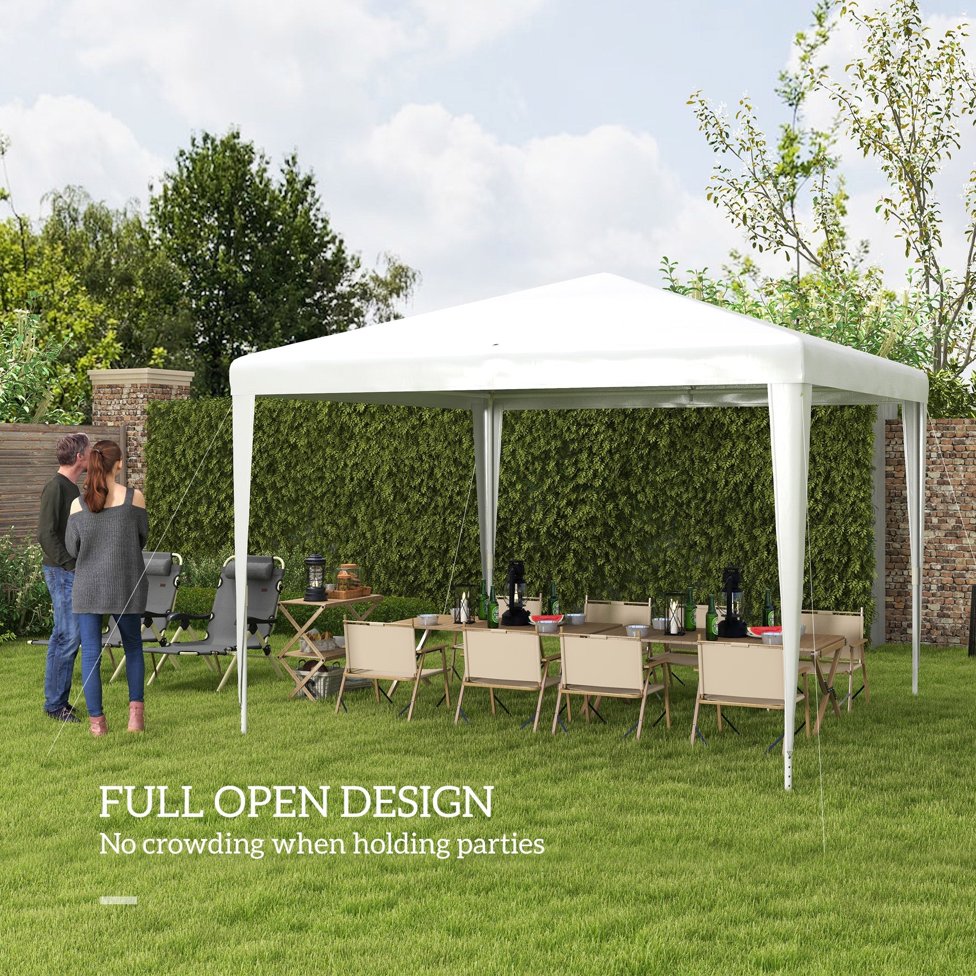 Outsunny 10x10ft Party Tent Portable Gazebo, Folding Garden Canopy Event Shelter Outdoor Sunshade White 
