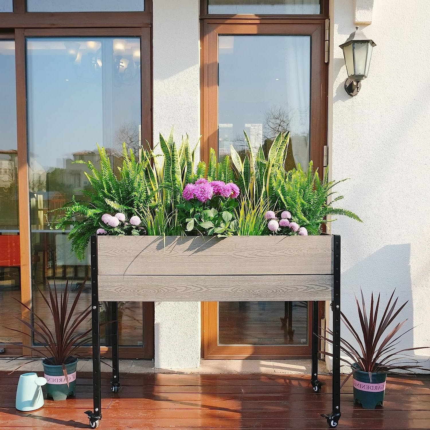 Mobile Elevated Gray and Black Wood Metal Raised Garden Planter Bed with Wheels - Free Shipping 