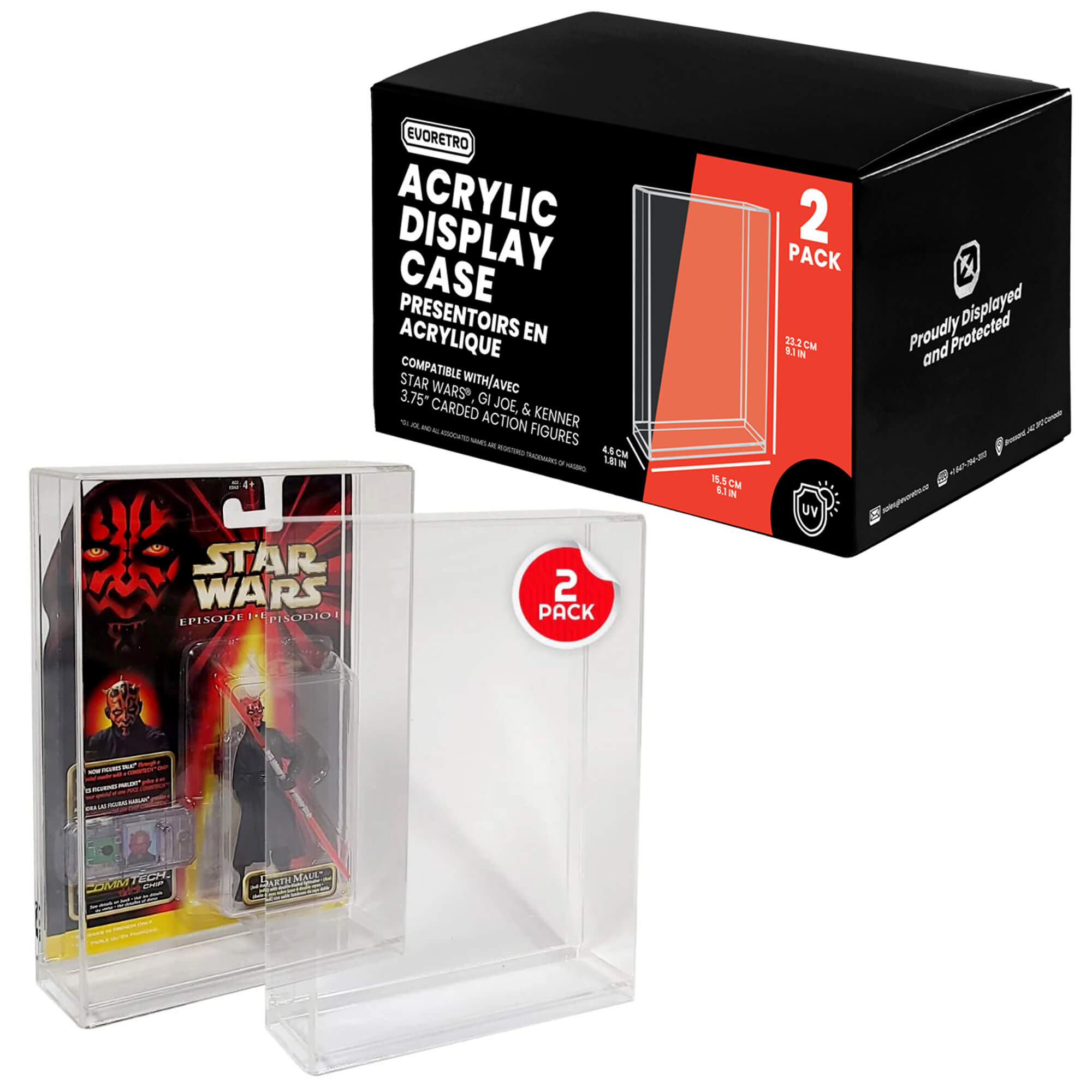 Acrylic Display Case for Star Wars & GI-Joe Carded 3.75" Action Figure Pack of 2 