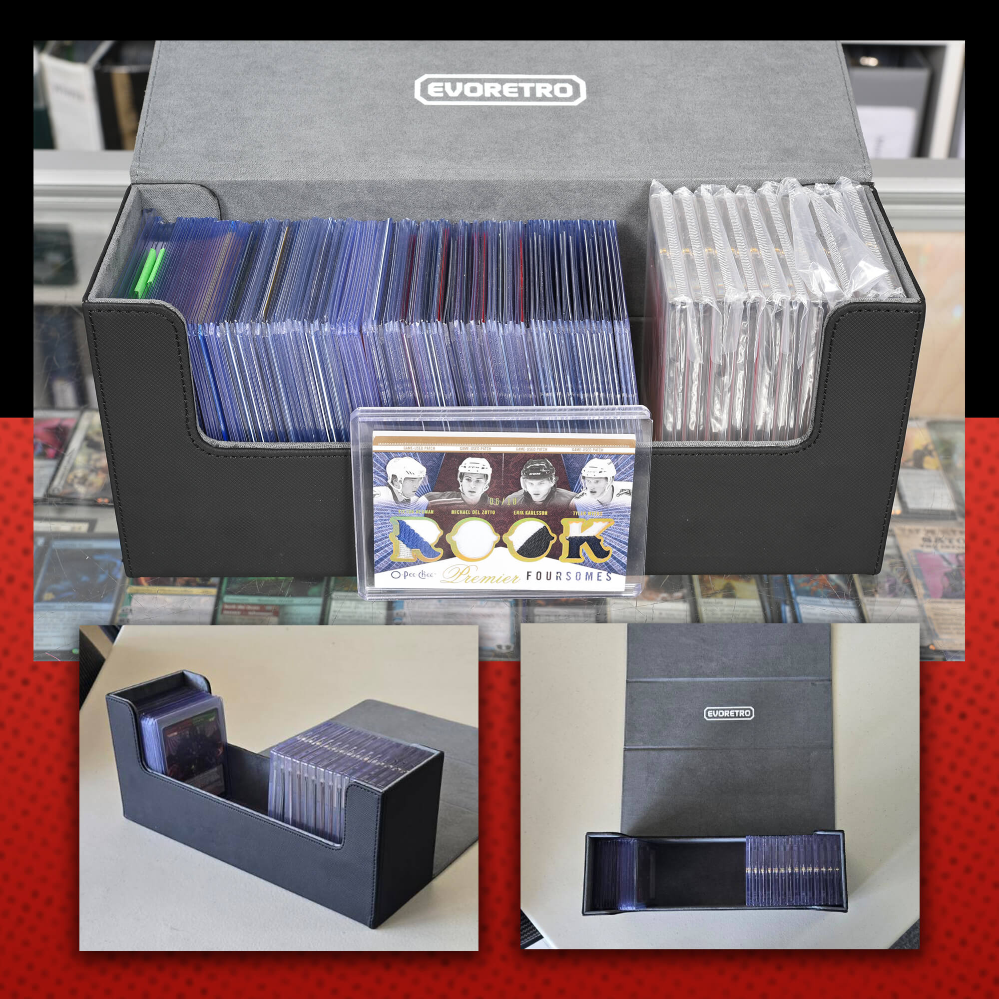 EVORETRO Lightweight Magnetic Card Holder - 180+ Toploaders or 500+ Trading Cards | Black/Grey 