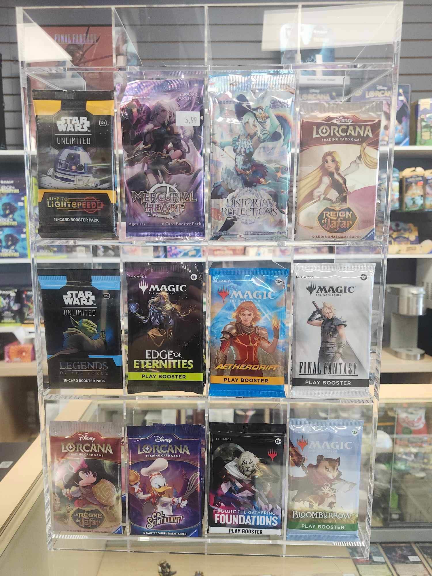 Acrylic Display Stand for Booster  DispenserPacks – Retail Counter Unit with Top Shelf 