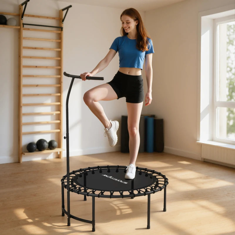 Soozier 40" Foldable Mini Rebounder Trampoline with Adjustable Handle, Quiet Indoor Fitness Trampoline for Adults & Teens – Black