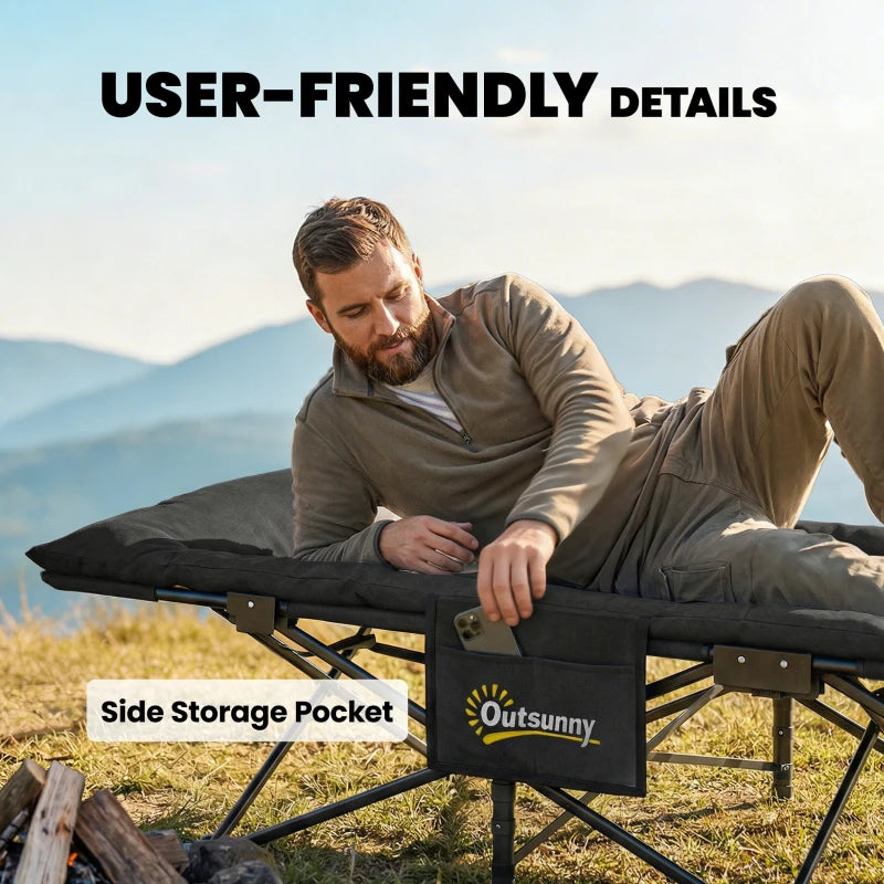 Camping Cot for Adults with Padded Cushion, 31.5" Wide Folding Bed with Carry Bag and Non-Slip Feet, Black