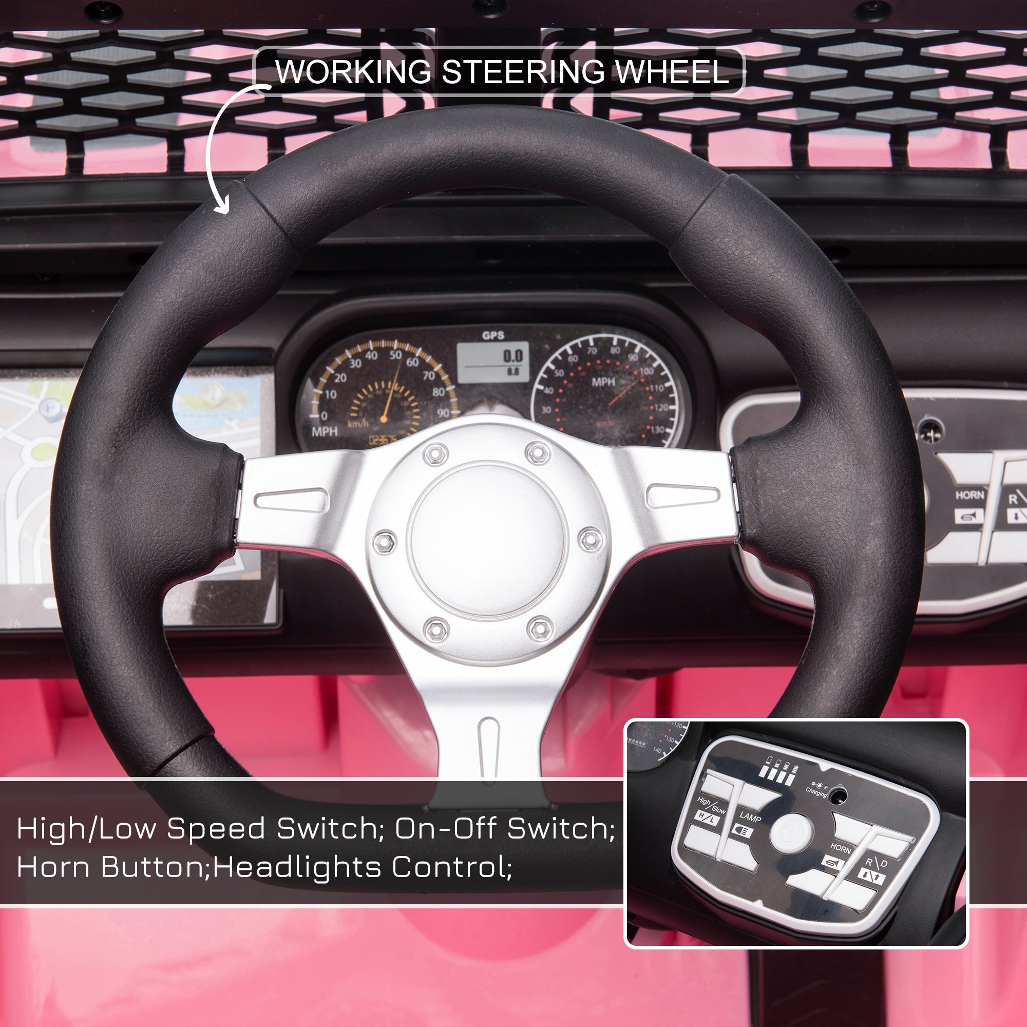 Aosom 12V Electric Truck, Off Road Electric Pickup with Remote Control, Adjustable Speed, Ride on Car for Kids, Pink 