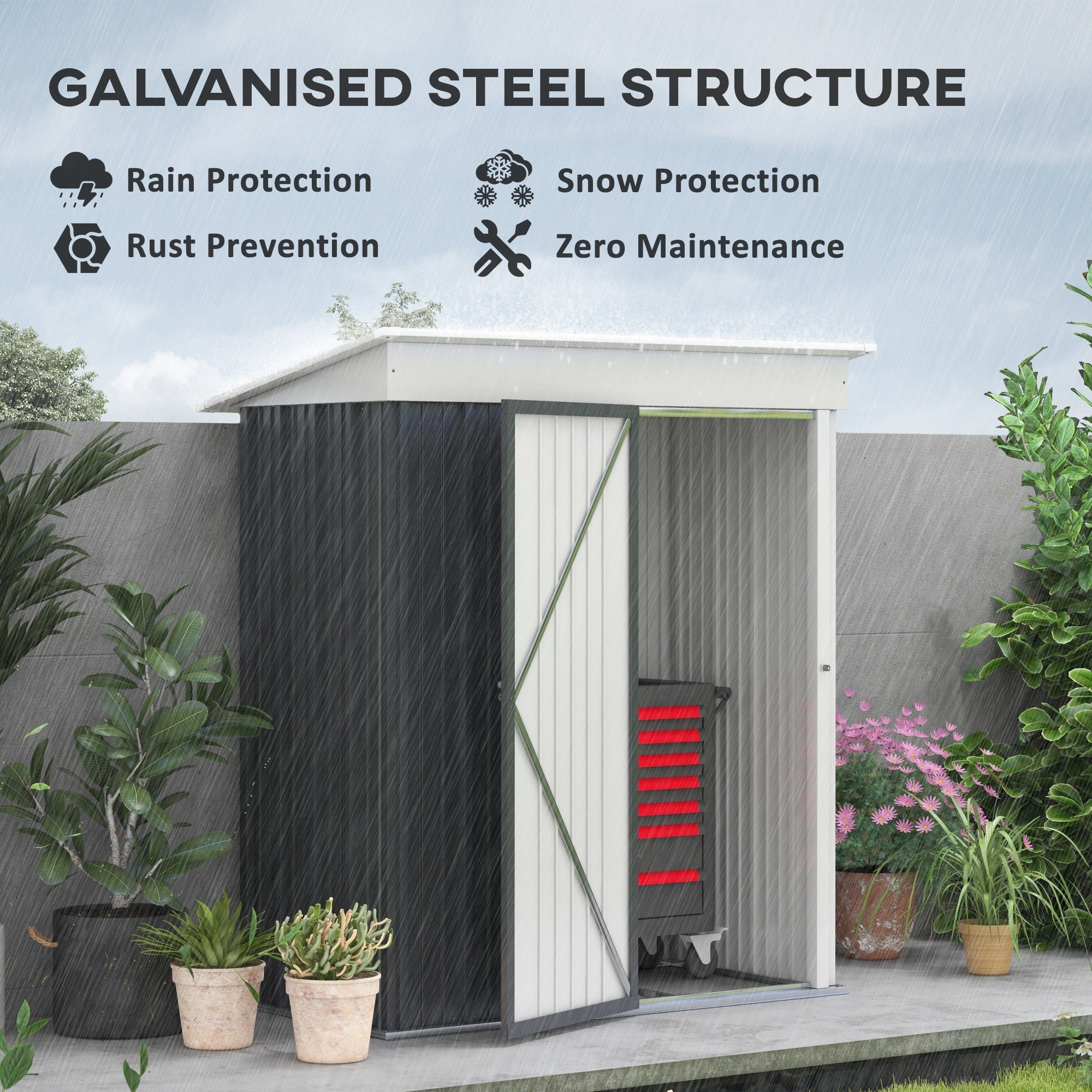 Outsunny Outdoor Storage Shed, Steel Lean-to Shed with Adjustable Shelf, Lock, Gloves, 5'x3'x6', Dark Grey 