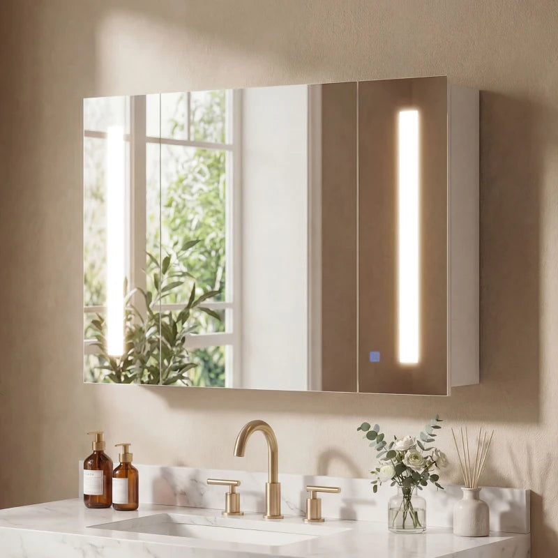 Medicine Cabinet with Mirror, Wall Mounted Bathroom Mirror Cabinet with Adjustable Shelf, USB Charge, High Gloss White